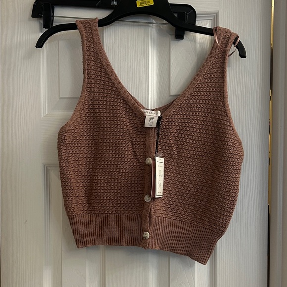 Sincerly Jules Tops - Sincerely Jules Brown Knit Button-Up Crop Top